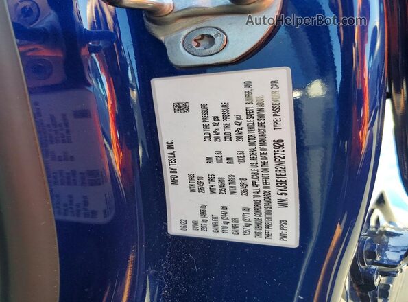 5YJ3E1EB2NF275926 2022 TESLA MODEL Blue ძრავის განყოფილების ხედი