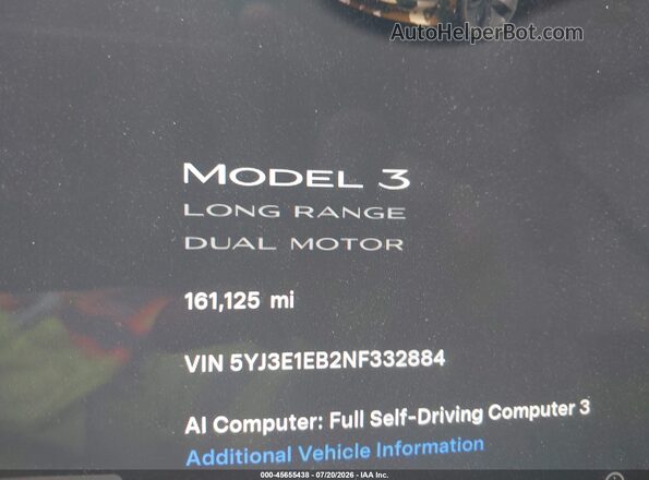 5YJ3E1EB2NF332884 2022 TESLA MODEL 3 Gray უკანა სავარძლების ხედი