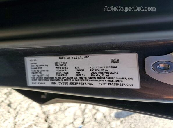 5YJ3E1EB2PF678193 2023 TESLA MODEL Black Engine compartment view