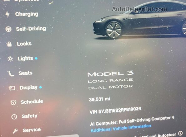 5YJ3E1EB2RF819024 2024 TESLA MODEL Black Вид щитка приладів