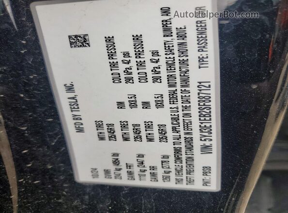 5YJ3E1EB2SF887121 2025 TESLA MODEL Black VIN კოდის სტიკერის ხედი