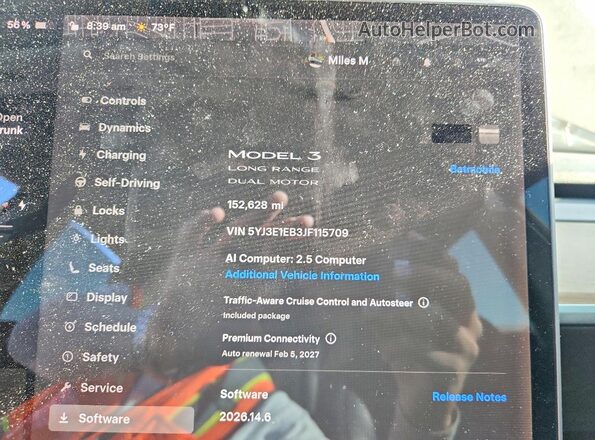 5YJ3E1EB3JF115709 2018 TESLA MODEL Black ხელსაწყოთა პანელის ხედი