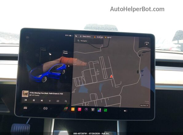 5YJ3E1EB3KF365615 2019 TESLA MODEL 3 Blue 