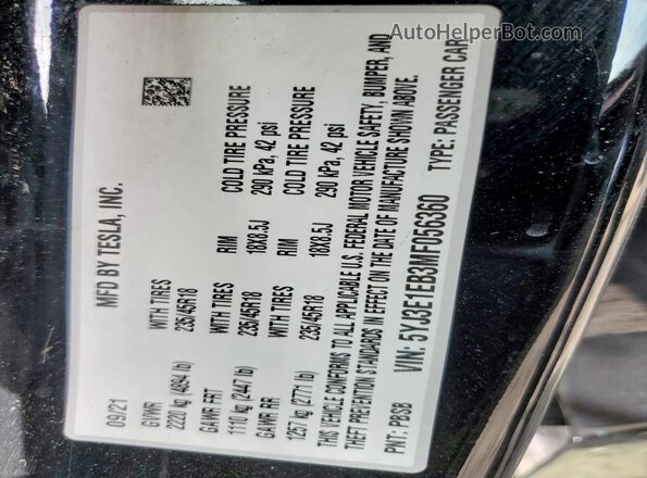 5YJ3E1EB3MF056360 2021 TESLA MODEL Черный Вид подкапотного пространства