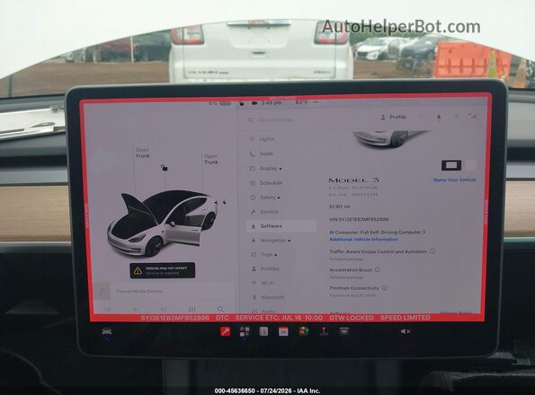 5YJ3E1EB3MF852896 2021 TESLA MODEL 3 White 