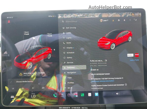 5YJ3E1EB3NF126991 2022 TESLA MODEL 3 Красный Вид задних сидений