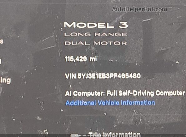 5YJ3E1EB3PF465480 2023 TESLA MODEL 3 Серый 