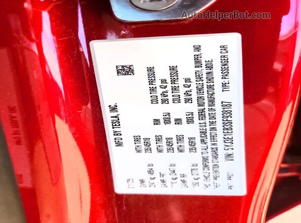 5YJ3E1EB3SF938187 2025 TESLA MODEL Red Շարժիչի բաժամունքի տեսք