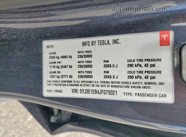 5YJ3E1EB4JF079321 2018 TESLA MODEL Gray Vista del compartimento del motor