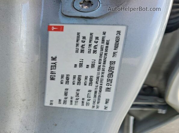 5YJ3E1EB4JF091193 2018 TESLA MODEL Silver VIN sticker view