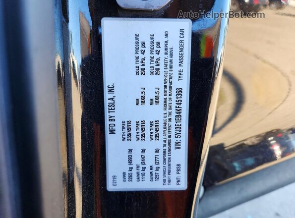 5YJ3E1EB4KF451368 2019 TESLA MODEL Black Engine compartment view