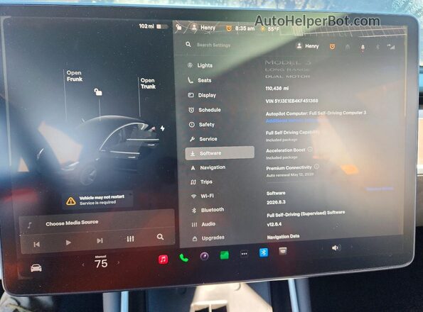 5YJ3E1EB4KF451368 2019 TESLA MODEL Black Instrument cluster view