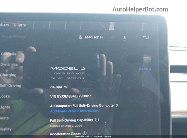 5YJ3E1EB4LF790827 2020 TESLA MODEL 3 Black უკანა სავარძლების ხედი