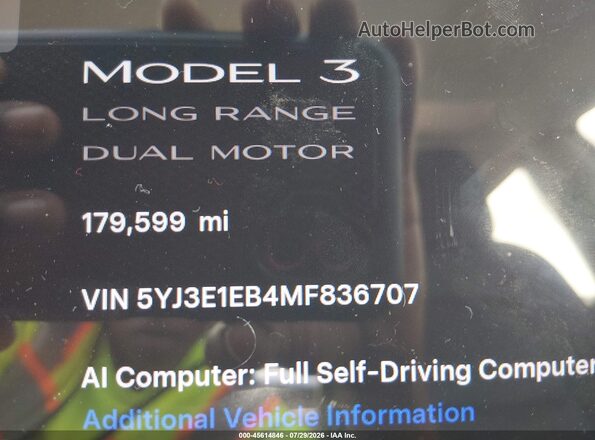 5YJ3E1EB4MF836707 2021 TESLA MODEL 3 Black 