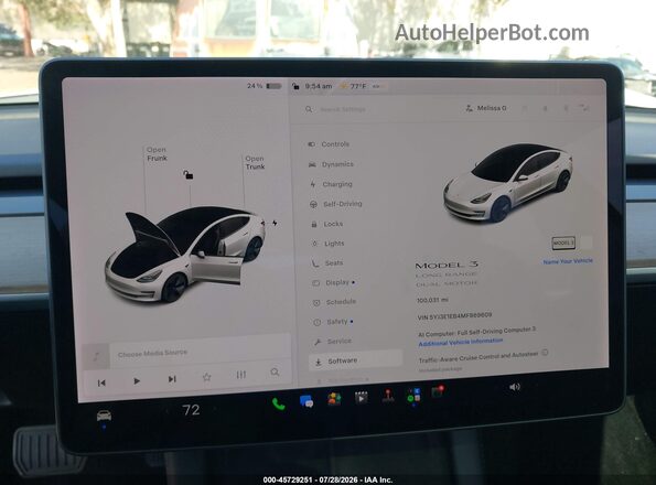 5YJ3E1EB4MF869609 2021 TESLA MODEL 3 Белый Вид задних сидений