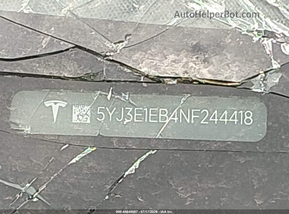 5YJ3E1EB4NF244418 2022 TESLA MODEL 3 Blue ძრავის განყოფილების ხედი