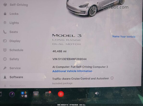 5YJ3E1EB4NF269044 2022 TESLA MODEL 3 White Rear interior view