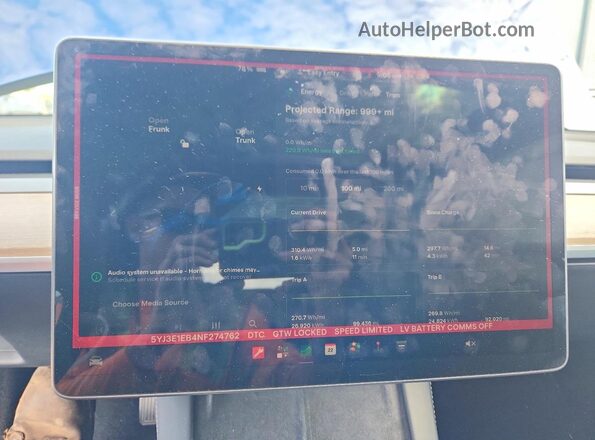 5YJ3E1EB4NF274762 2022 TESLA MODEL Blue Widok zestawu wskaźników