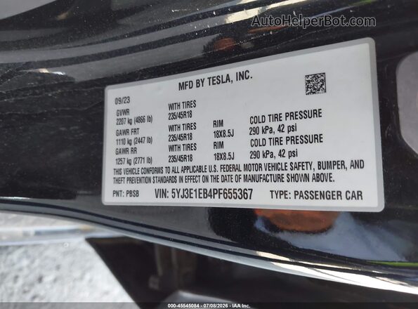5YJ3E1EB4PF655367 2023 TESLA MODEL 3 Black Вид підкапотного простору