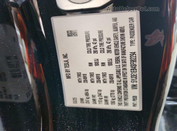 5YJ3E1EB4SF982294 2025 TESLA MODEL Черный Вид наклейки с VIN-кодом