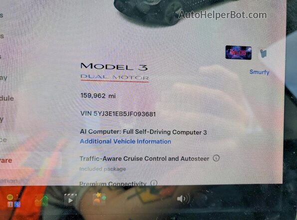 5YJ3E1EB5JF093681 2018 TESLA MODEL Синий Вид щитка приборов