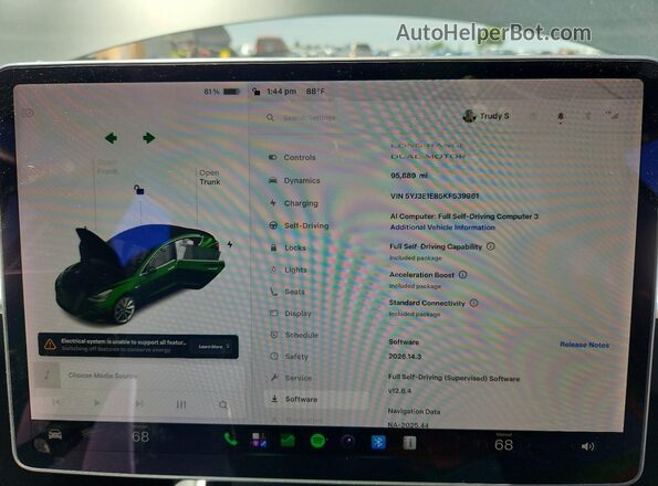 5YJ3E1EB5KF539961 2019 TESLA MODEL Gray Սարքավորումների վահանակի տեսք