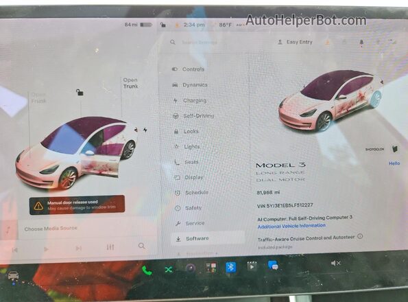 5YJ3E1EB5LF512227 2020 TESLA MODEL White Вид щитка приладів