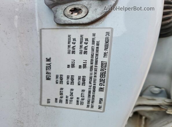 5YJ3E1EB5LF512227 2020 TESLA MODEL White Вид підкапотного простору