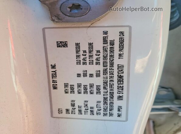 5YJ3E1EB5NF124787 2022 TESLA MODEL Белый Вид подкапотного пространства