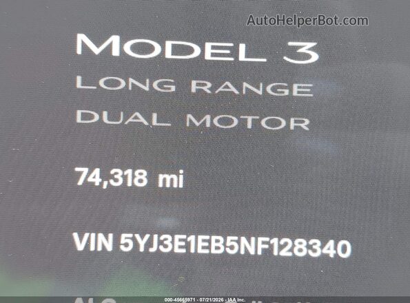 5YJ3E1EB5NF128340 2022 TESLA MODEL 3 Черный Вид задних сидений