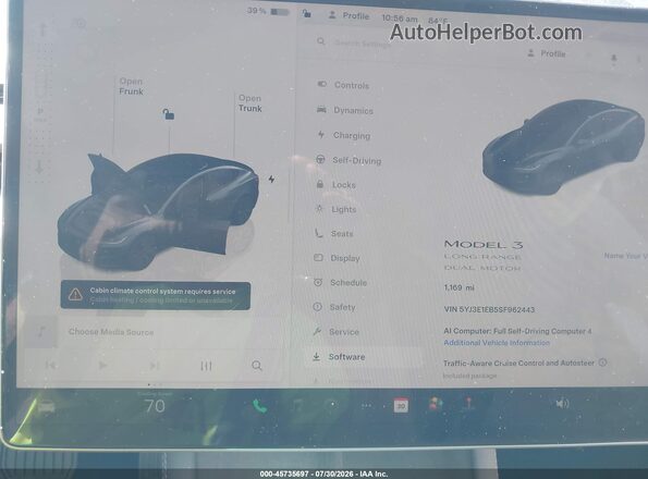 5YJ3E1EB5SF962443 2025 TESLA MODEL 3 Gray Widok tylnych siedzeń