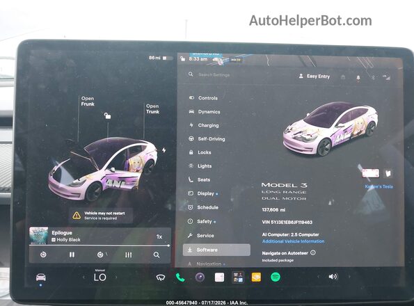 5YJ3E1EB6JF119463 2018 TESLA MODEL 3 Gray Հետևի նստատեղերի տեսք