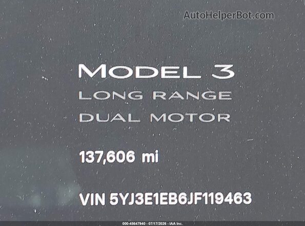 5YJ3E1EB6JF119463 2018 TESLA MODEL 3 Gray Սալոնի հետևի տեսք