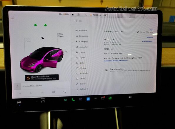 5YJ3E1EB6JF178691 2018 TESLA MODEL Black Вид щитка приладів