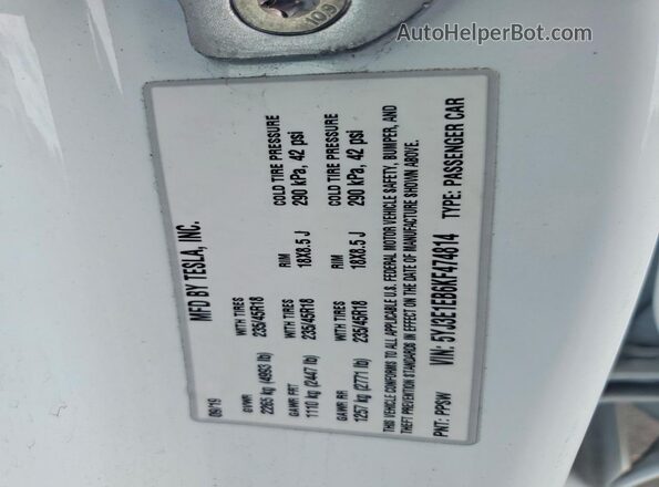 5YJ3E1EB6KF474814 2019 TESLA MODEL Белый Вид подкапотного пространства