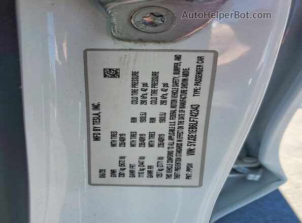5YJ3E1EB6LF742343 2020 TESLA MODEL White VIN sticker view