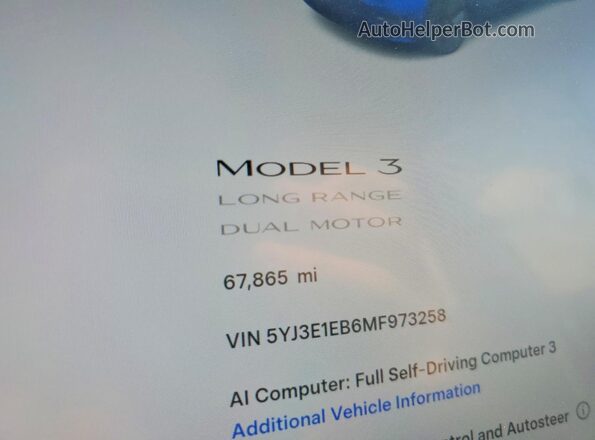 5YJ3E1EB6MF973258 2021 TESLA MODEL Blue ხელსაწყოთა პანელის ხედი