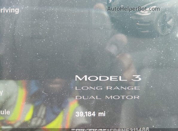 5YJ3E1EB6NF311486 2022 TESLA MODEL 3 Черный 