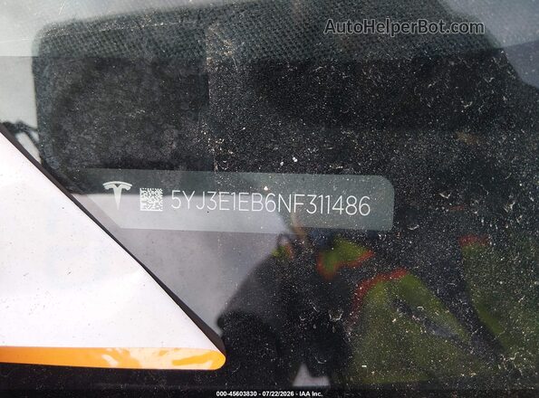 5YJ3E1EB6NF311486 2022 TESLA MODEL 3 Черный 
