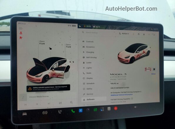 5YJ3E1EB6NF347551 2022 TESLA MODEL White Вид щитка приладів