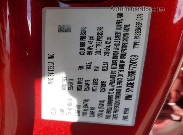 5YJ3E1EB6RF724739 2024 TESLA MODEL Красный Вид подкапотного пространства