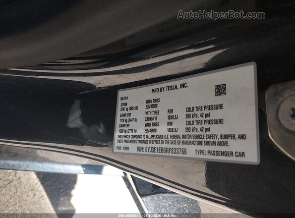 5YJ3E1EB6RF833766 2024 TESLA MODEL 3 Black Widok komory silnika