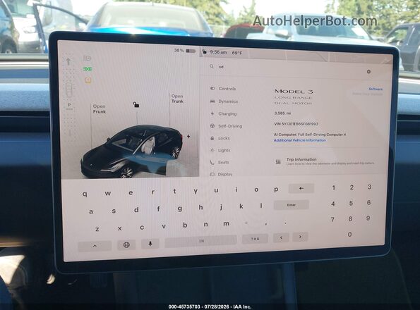 5YJ3E1EB6SF081993 2025 TESLA MODEL 3 Black Rear seats view