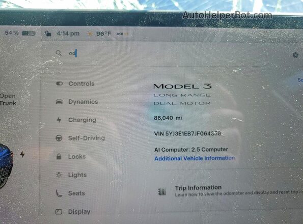 5YJ3E1EB7JF064358 2018 TESLA MODEL Blue Vista del cuadro de instrumentos