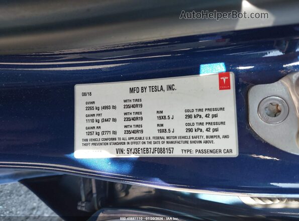 5YJ3E1EB7JF088157 2018 TESLA MODEL 3 Синий Вид подкапотного пространства