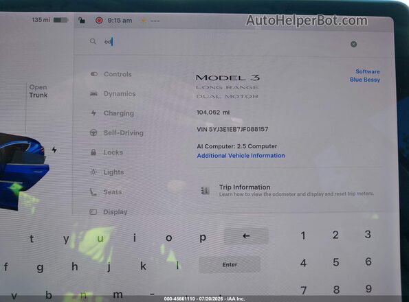 5YJ3E1EB7JF088157 2018 TESLA MODEL 3 Синий Вид задних сидений