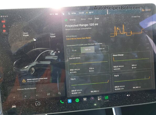5YJ3E1EB7KF434659 2019 TESLA MODEL Gray Вид щитка приладів