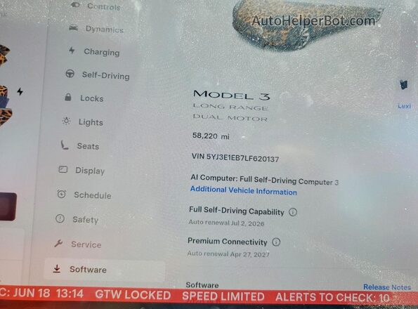 5YJ3E1EB7LF620137 2020 TESLA MODEL Серый Вид щитка приборов