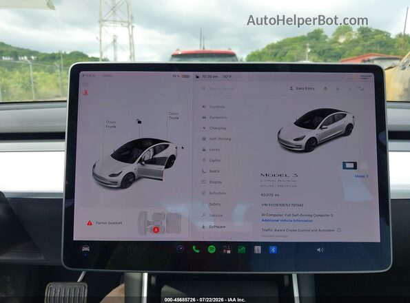 5YJ3E1EB7LF791342 2020 TESLA MODEL 3 Белый Вид задних сидений