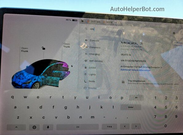 5YJ3E1EB7MF015259 2021 TESLA MODEL Gray Widok zestawu wskaźników